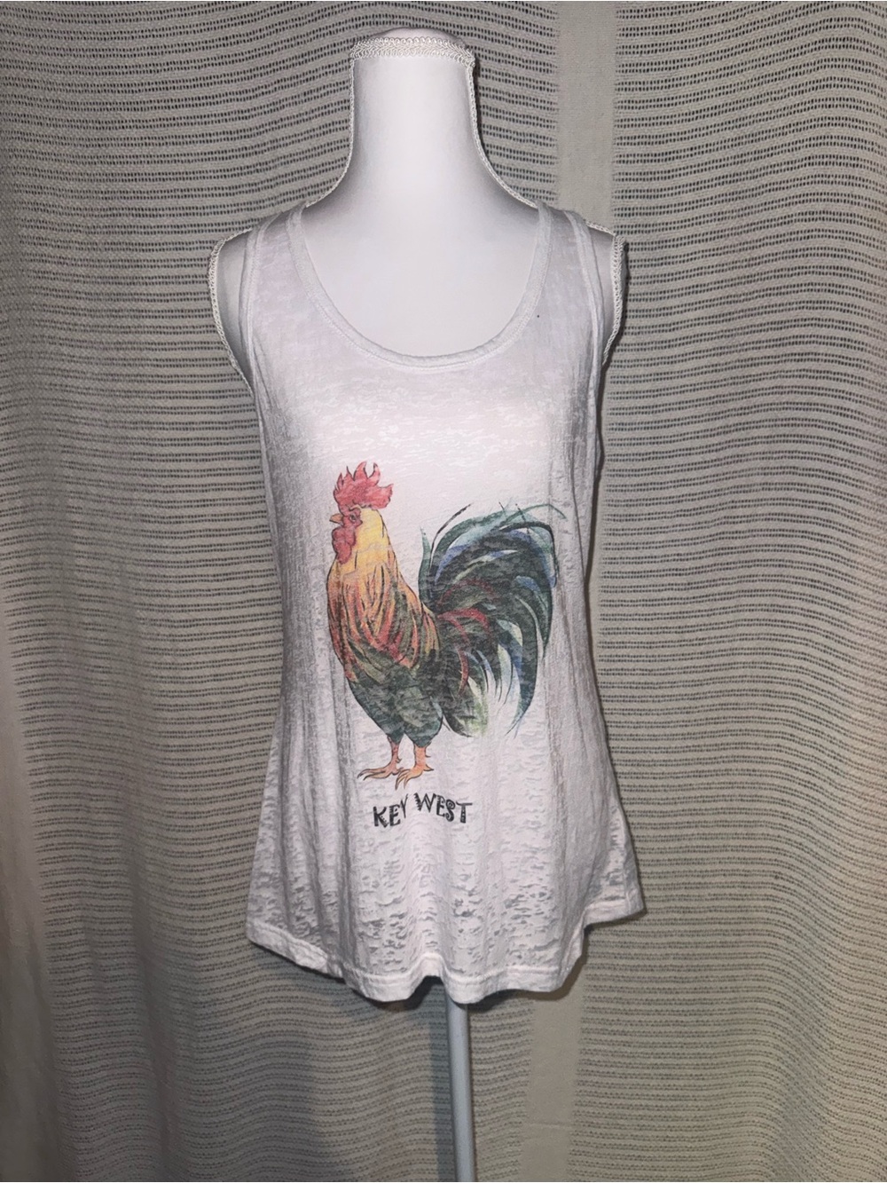Key West Rooster Graphic White Tank Top
